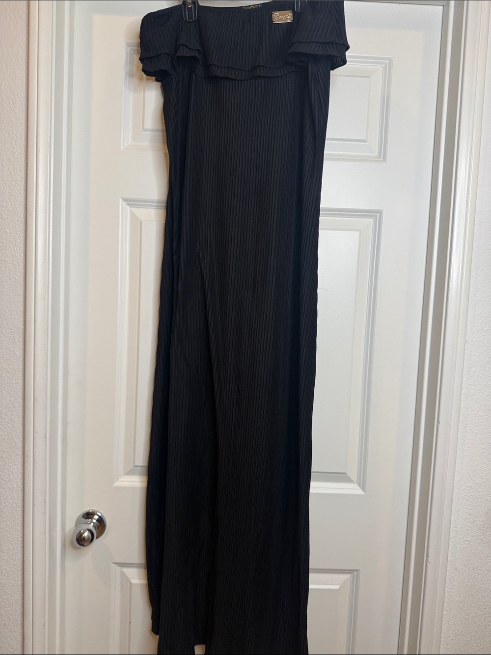 COOGI Black VINTAGE sleeveless Ribbed ruffle top Maxi dress sz L